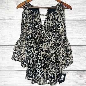 NWT By & By Leopard Print Cold Shoulder Blouse Top Size XS